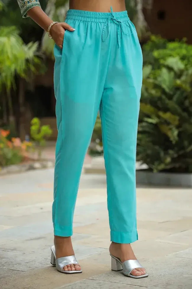 Anarkhi Women's Ivory & Turquoise Floral Printed Kurta Pant & Dupatta Set | Elegant Ethnic Wear